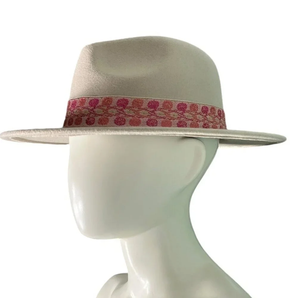 Altar’d State Womens Wool Blend Short Brim Fedora Barbiecore Beige Pink OS Indie